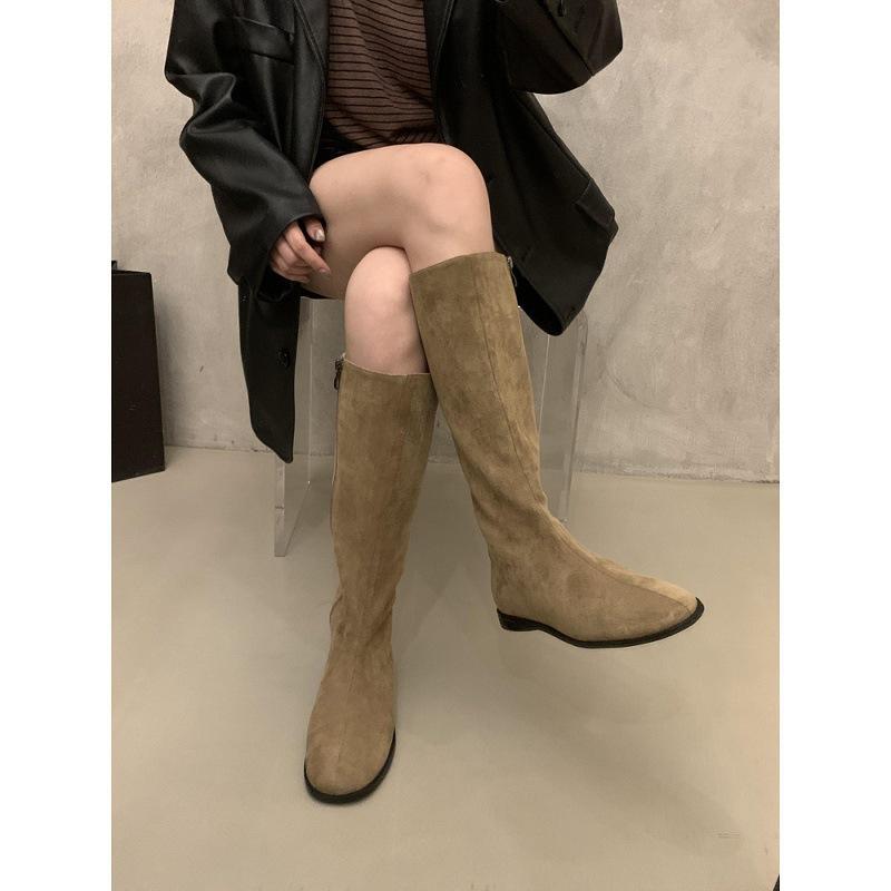 French brown Maillard skinny boots women's shoes 2025 new autumn Korean version boots medium tube knight boots