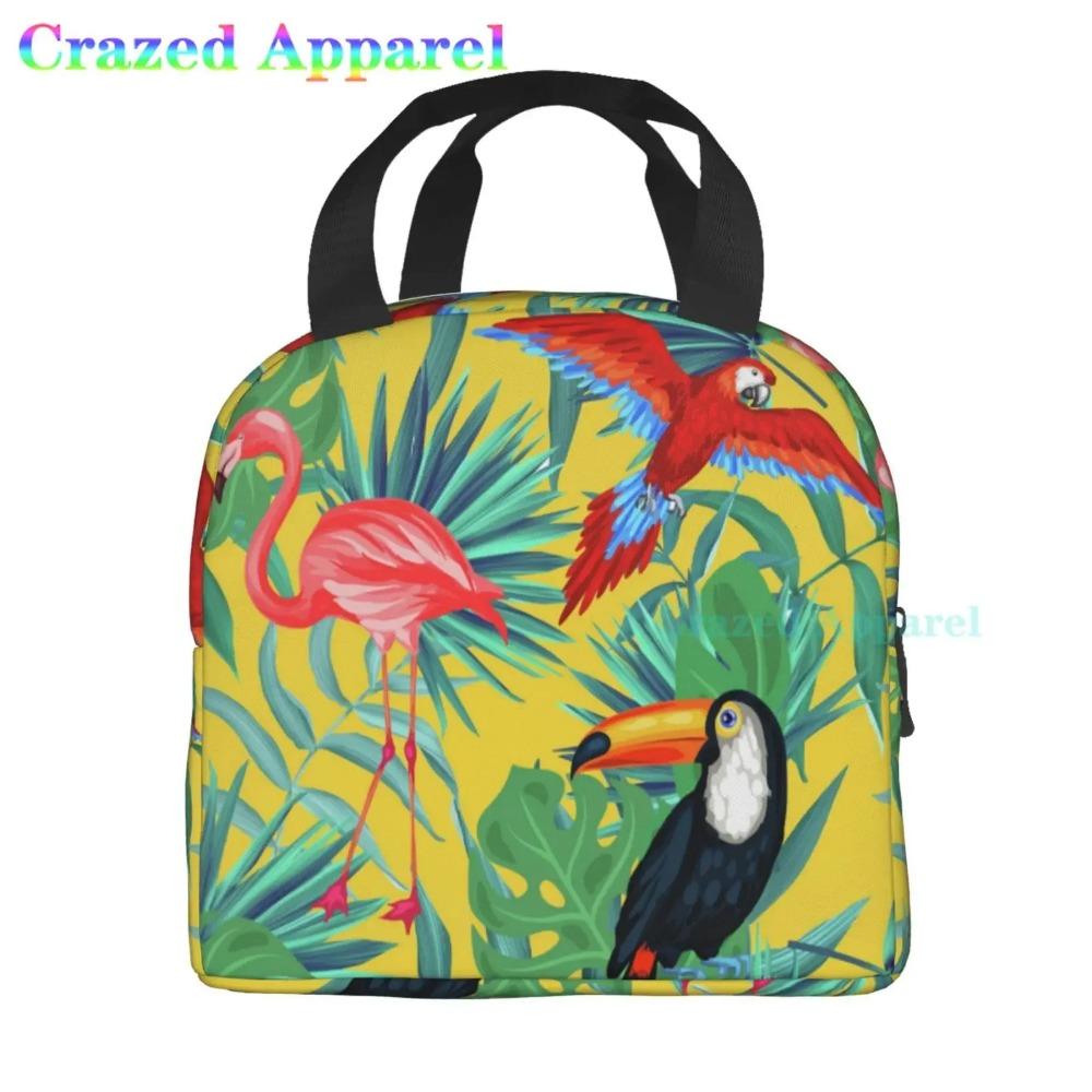 Large Lunch Bag Parrots On Branches Printed Insulated Lunch Box for Women and Men, Portable Lunch Box for Work Picnic Beach
