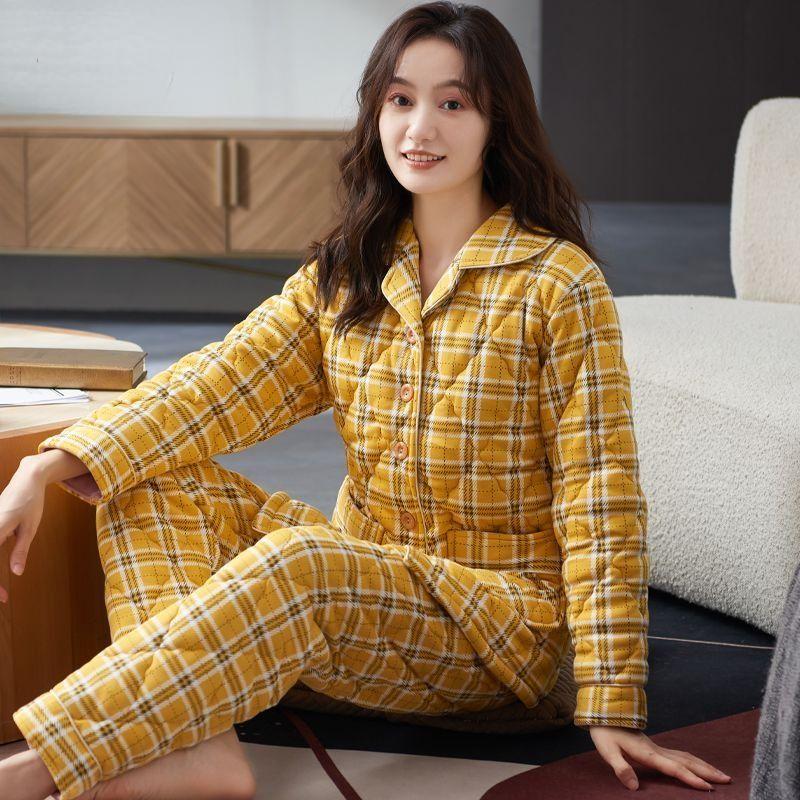 Bunda Pyžamo Dámské Zimní Třívrstvé Teplé Plyšové Zahuštěné Domácí Oblečení Neformální Středního Věku Mladé Pyžamo Set