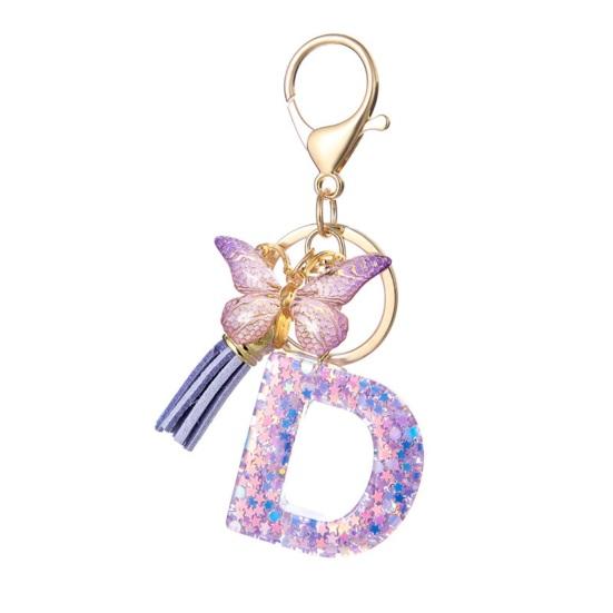 Purple Series Keychain Pendant Sequins Star Initial Letter Key Chain