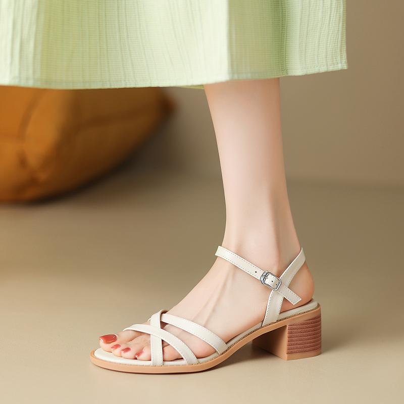 Fashion 2024 Summer Woman Sandals Genuine Leather Shoes for Women Chunky Heel Open Toe High Heel Shoes Sandals