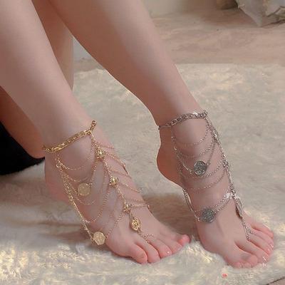 Retro Exotic Coins Cross Chain Charm Anklet for Women Boho Ethnic Summer Beach Party Feet Chain Female Dance Jewelry Accessories