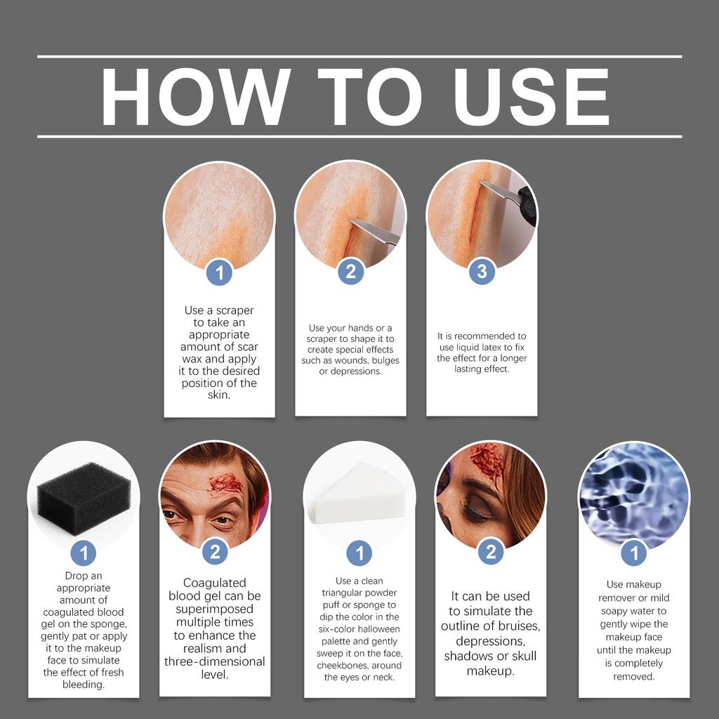 Fake Blood Makeup Kit-Coagulated Blood 30ml+Fake Blood Spray 50ml+Dripping Blood 50ml, Realistic Washable Special Effects SFX Makeup Set