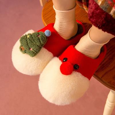 2024 Christmas Cotton Slippers for Women In Winter Cute Cat Feeling Plush Home Close Toe Warmth for Couples Non-slip Slippers