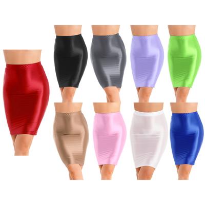 Minifalda micro para mujer, faldas de tubo ajustadas al aceite brillantes, paquete liso transparente, falda de tubo para club nocturno a la cadera