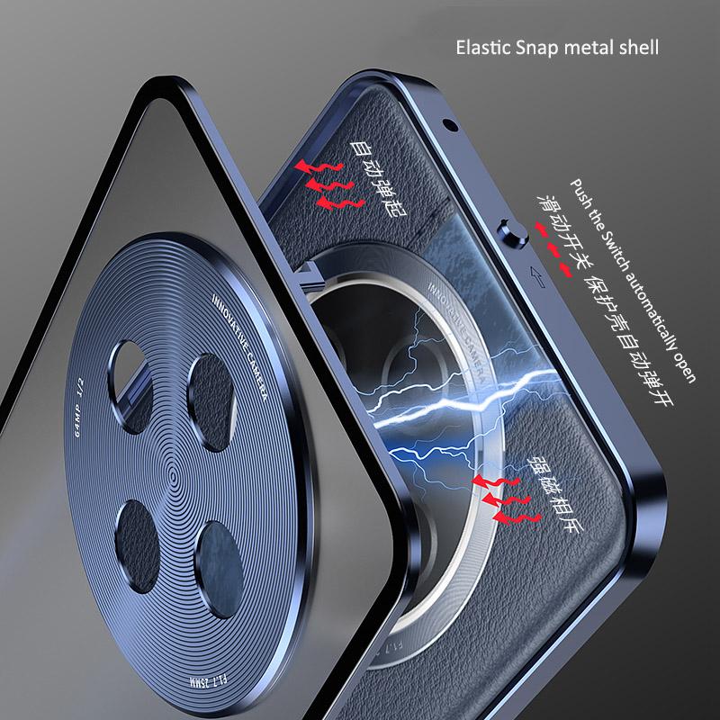 Elastic Snap Magnetic Metal Bumper Frame Case for Oppo A3 Pro / K12 Clear Frosted PC Lens Protector Back Cover
