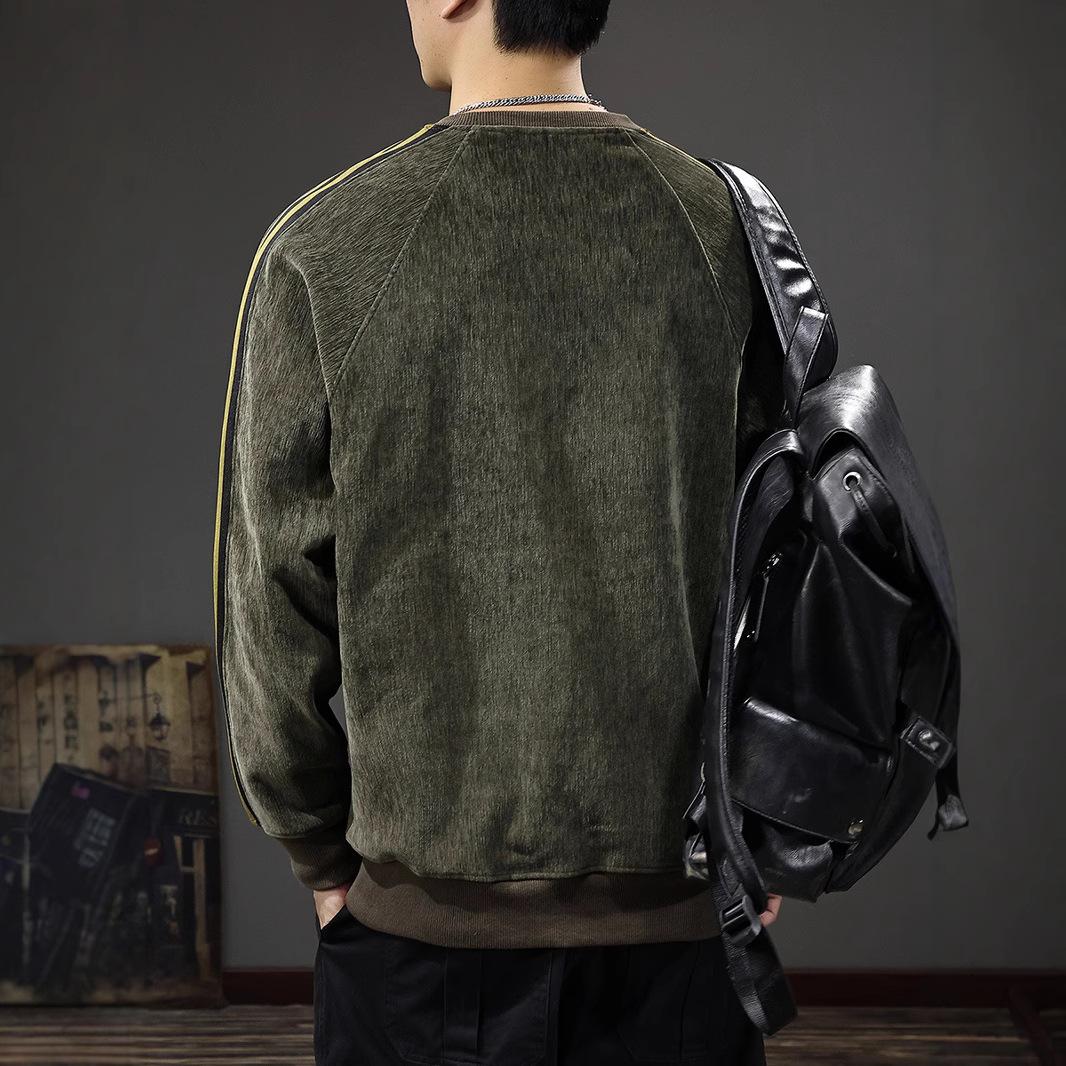 Autumn American Ruffian Handsome Striped Sweater Men S Heavy Chenille Crew Neck Long — фото 3