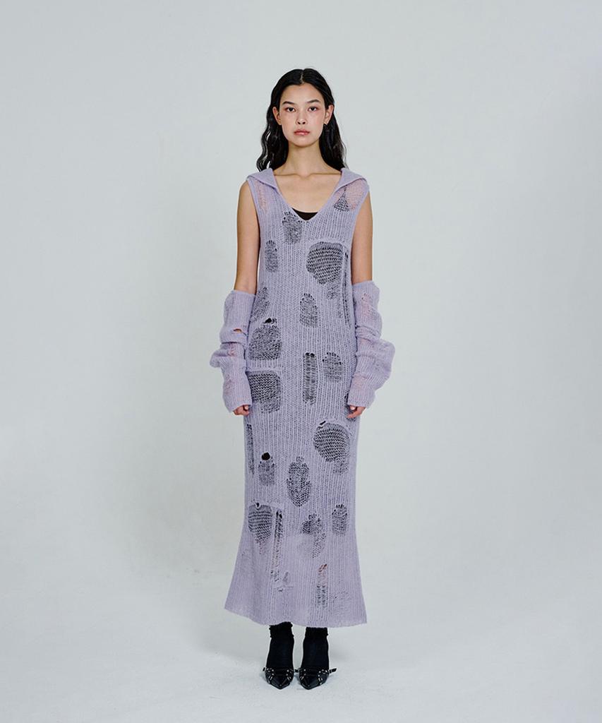 Deoaeteus Mohair Hood Long Dress_Lavender