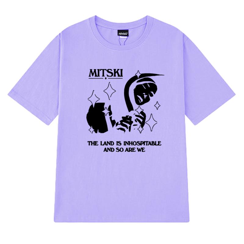 Fashion The Land Is Inhospitable Print short sleeve T-shirts Unisex Mitski New Album T shirt Men Women summer 100% Cotton Tops