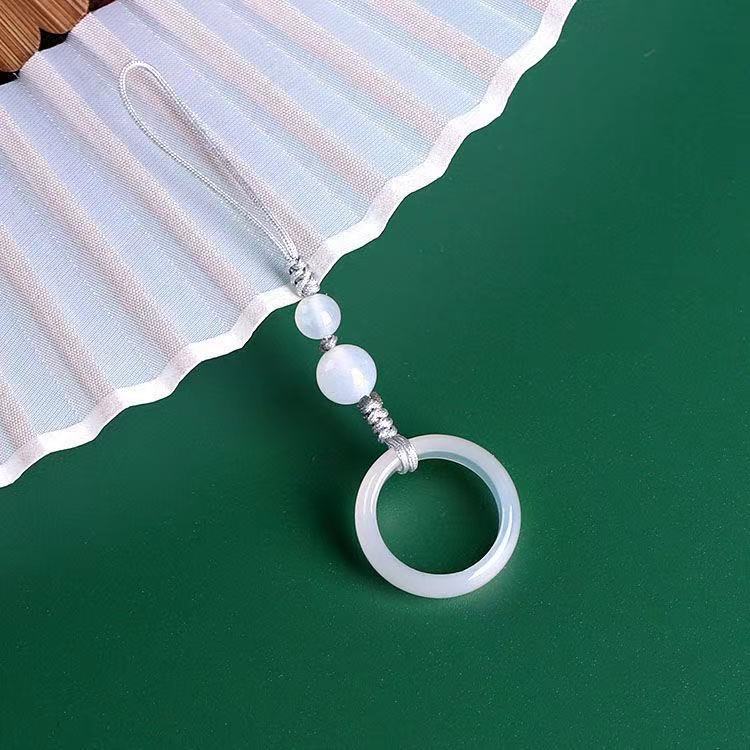 Natural Strawberry Crystal Ring Ring Mobile Phone Ring Hanging, Natural Agate Running Ring U Disk Hanging Ornament