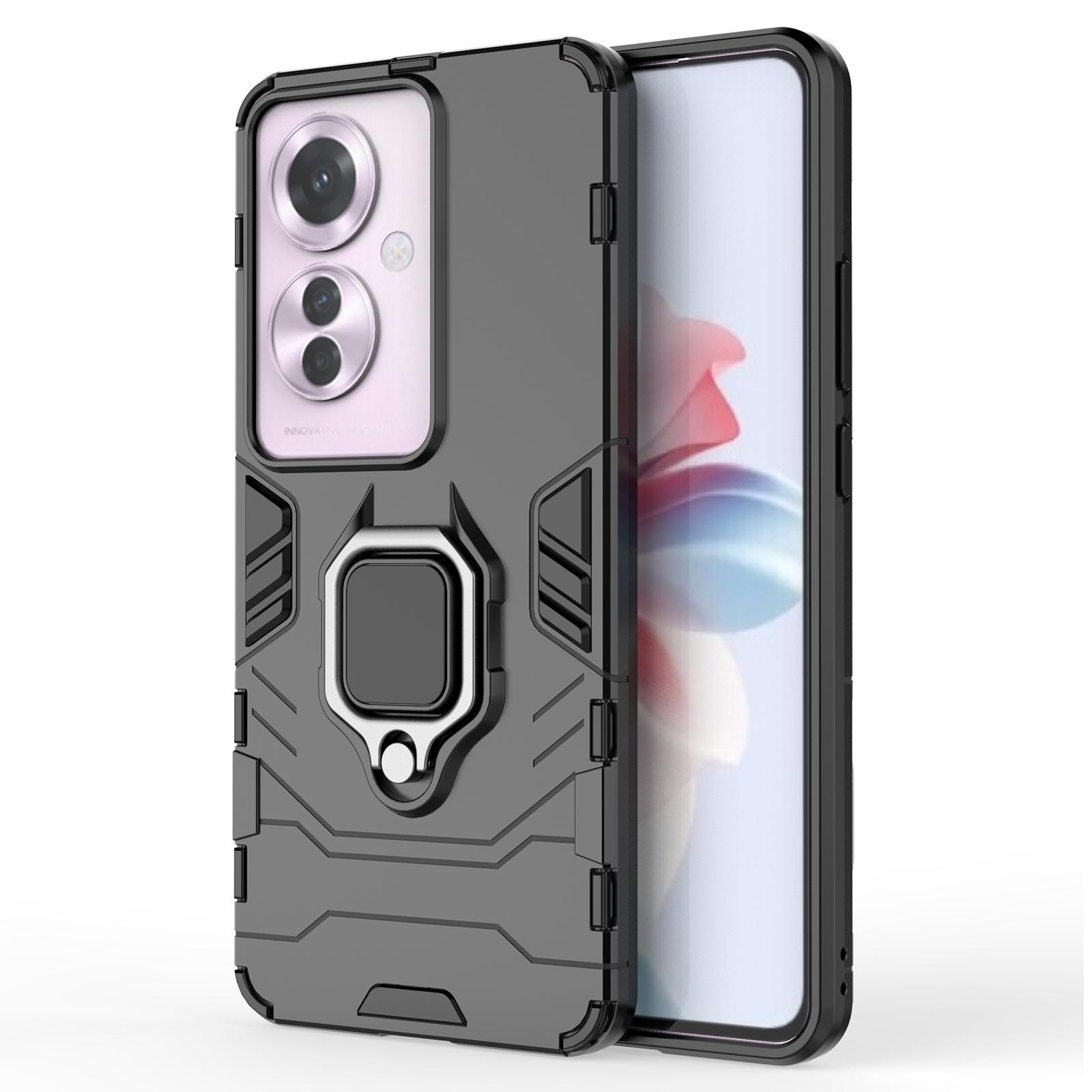 

For Oppo Reno11 F 5G Case PC+TPU Dual Layer Hybrid Phone Cover with Ring Holder Black