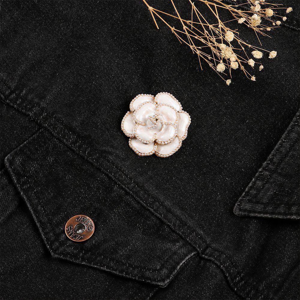 Jewelry Accessories Elegant Pin Enamel Rose Flower Brooch Alloy Coat Brooch Pearl