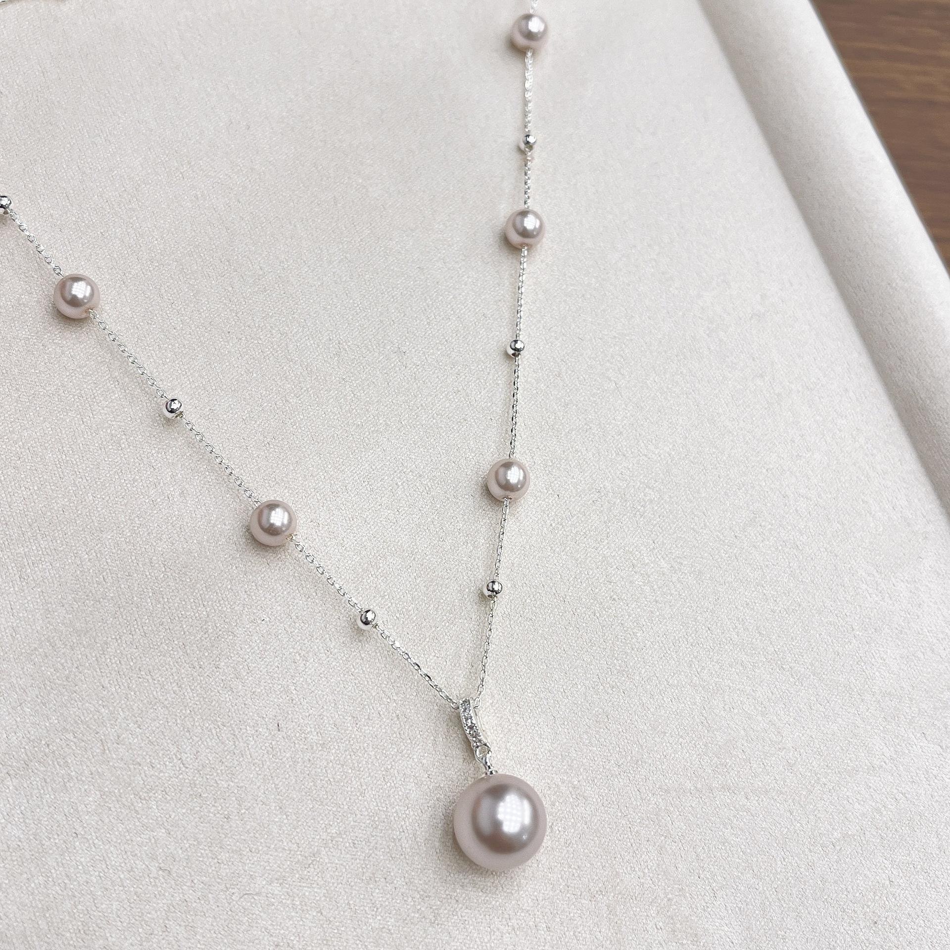 French Vintage Manta Rose Pearl Pendant Necklace Fashionable and Versatile Temperament Collarbone Chain Necklace