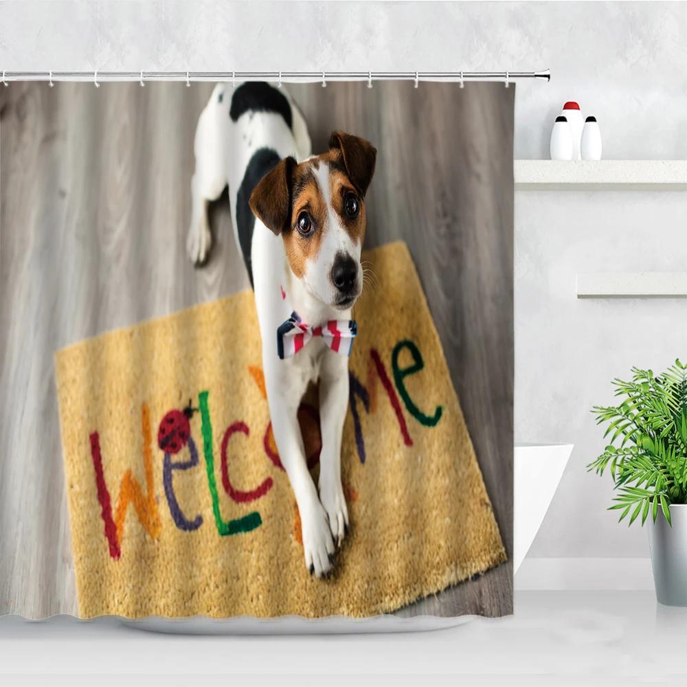 Waterproof Bathroom Shower Curtains Funny Animals Dog Bulldog Pet Pattern 3D Printing Fabric Bath Screens Hanging Curtain Decor