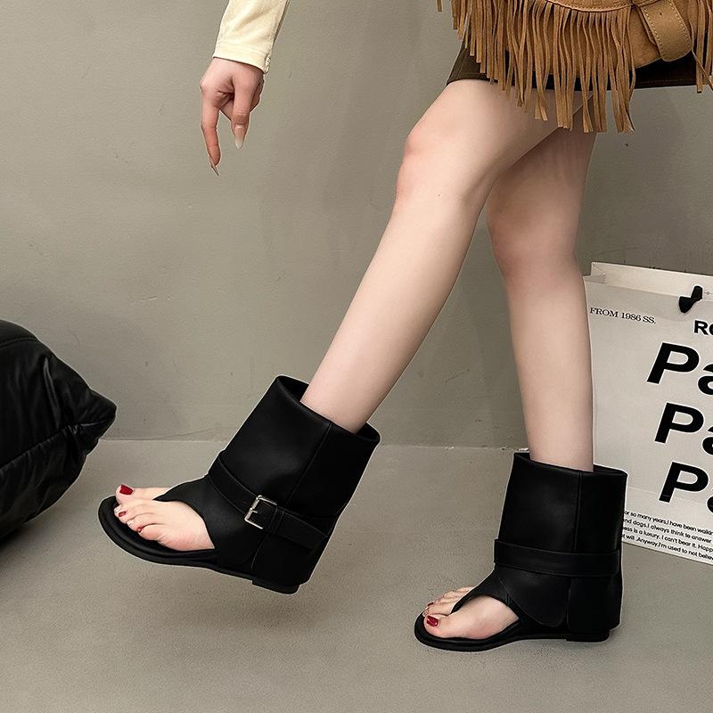 New flat-bottomed versatile fashionable and comfortable high-top open-toed sandals one-pedal sleeve women's cool boots