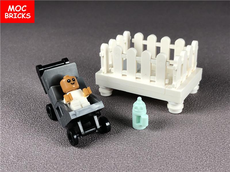 Set  MOC Bricks DIY Cradle Set Small Baby carriage crib figure Educational building Blocks toys for KIDS Dolls Xmas Gifts