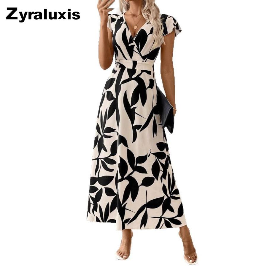 Women's Summer Fashion Printed V-Neck Ruffled Dress