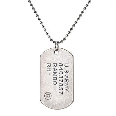 Stainless Steel English Dog Tag Necklace Gold Silver Black Ball Chain Simple Vintage US Army Plate (Silver)