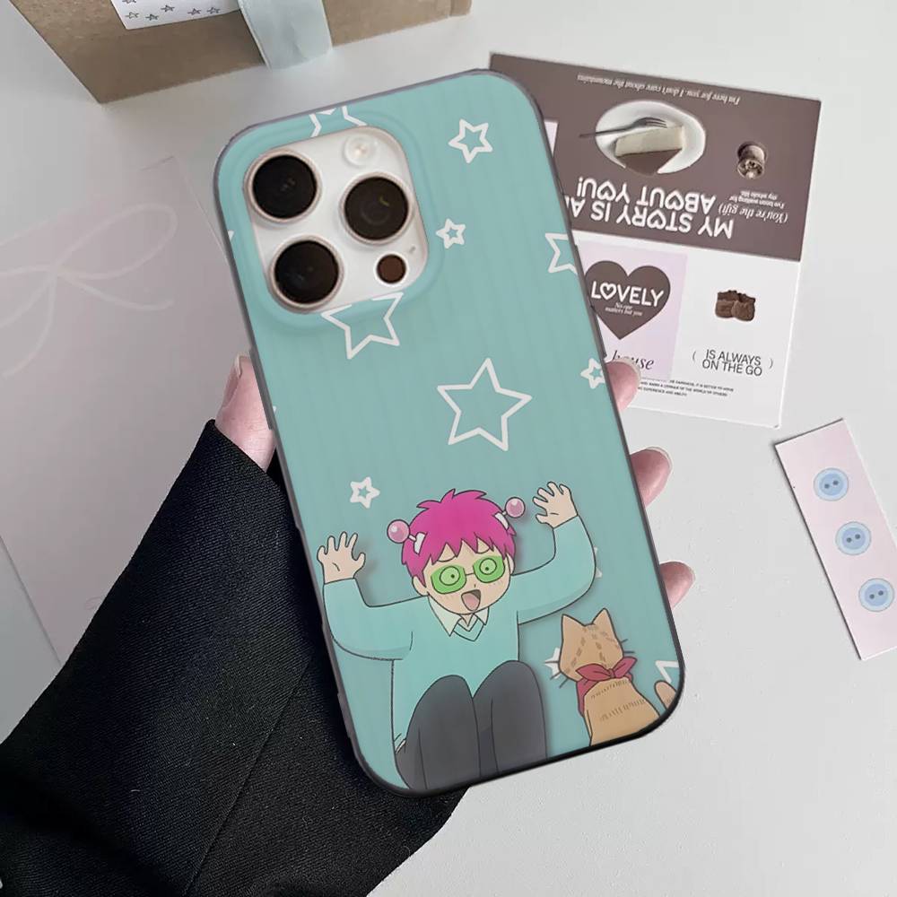 Cute Kitty Boy Saiki Kusuo Corrugated Stripe Phone Case For IPhone 17 16 15 14 13 12 11 Pro Max Plus Pro Shockproof Cover