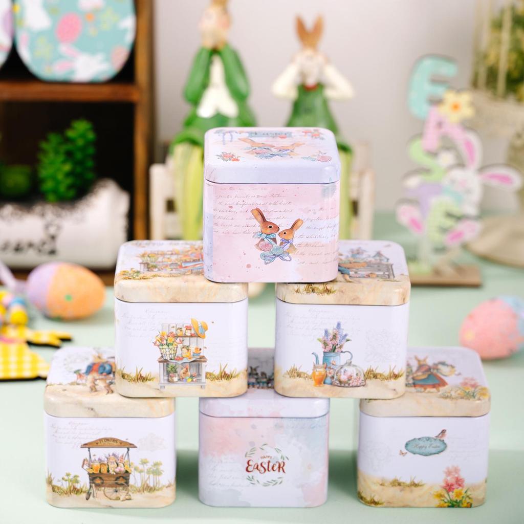 Easter Bunny Tin Storage Box for Candy & Cookies