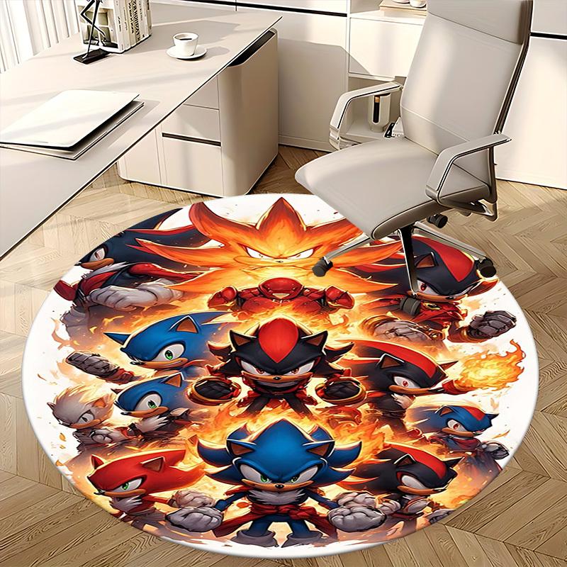 1 tapis rond design anime Sonic le Hérisson - Tapis pour chaise de bureau, Tapis antidérapant pour décoration intérieure, Salon, Chambre à coucher, Salle de jeux