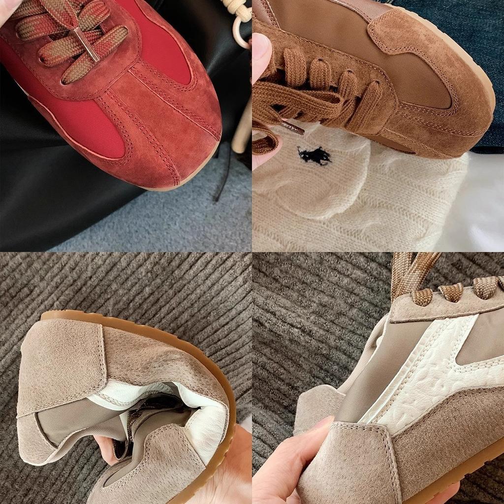 Whole cowhide~ grape mother leather retro contrasting color round square head casual style Forrest Gump training board shoes women's ins women's new m