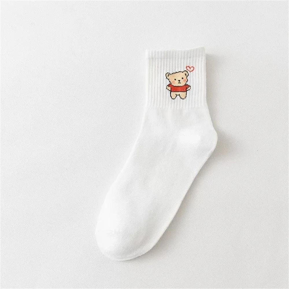Funny Cartoon Heart Astronaut Rainbow Stripes Bear Footprint Sport Hipster Harajuku Casual Soft White Cotton Socks Dropship