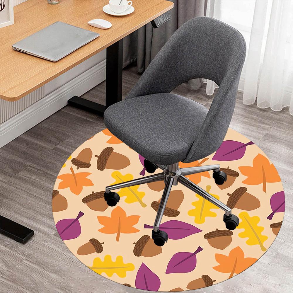 1pc Autumn Leaves Acorns Round Chair Mat Area Rug - Non-Slip, Floor Mat for Office, Bedroom, and Indoor Decor C1118120