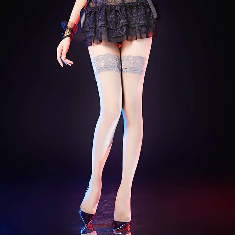 Fashion Plus Size Ultra Thin Tight High Lace Stockings Sexy Girls Lolita Over Knee Fishnet Long Socks for Women Black White XXXL