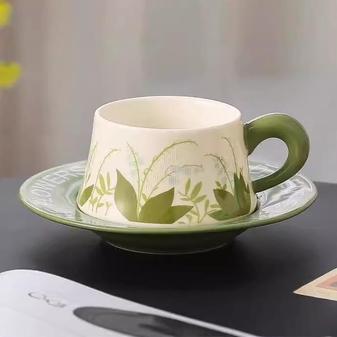Pastoral Style Ceramic Coffee Cup Saucer Set Internet Celebrity Afternoon Tea Cup Dessert Combination High End Feeling Fresh Literary Romantic