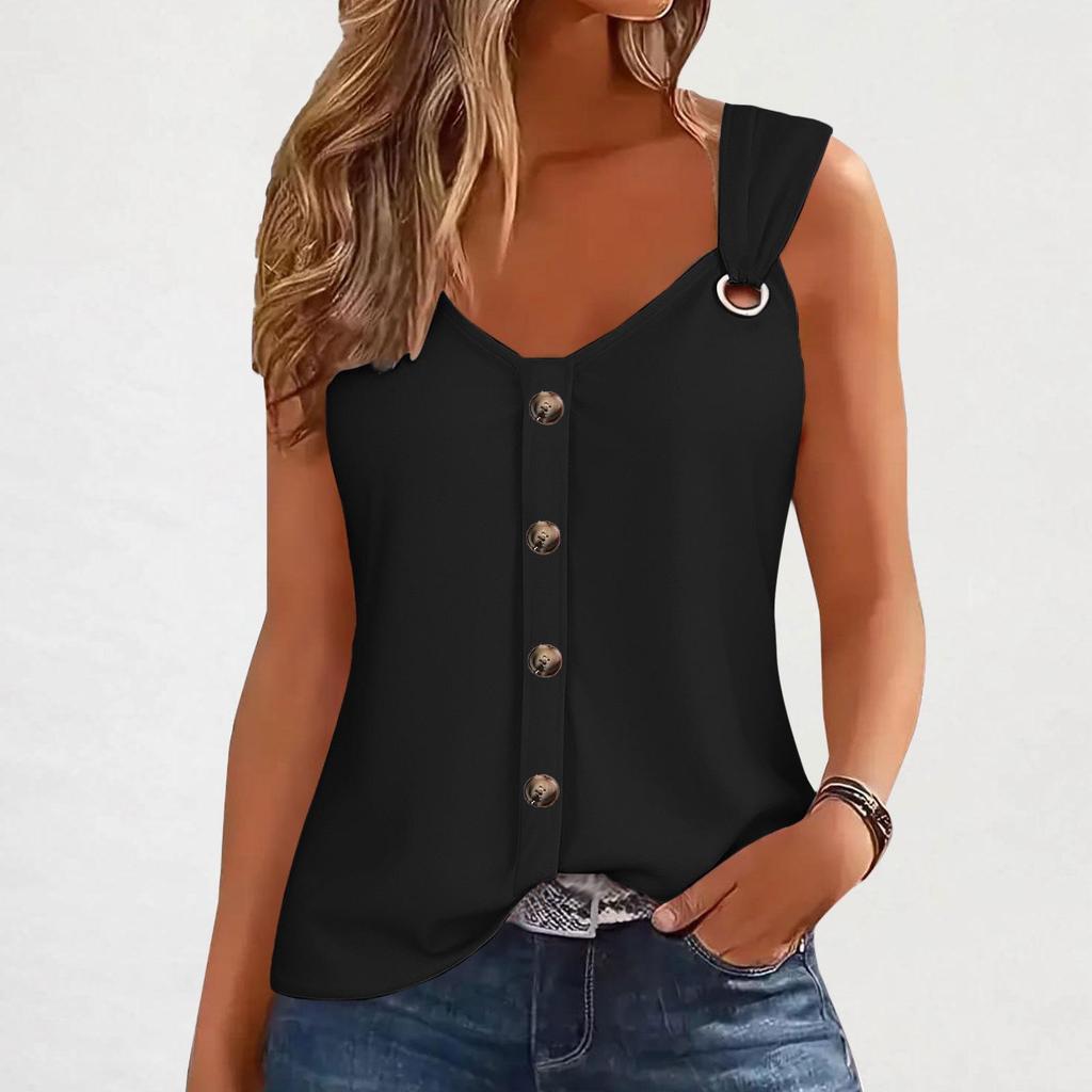 2026 Summer Women's Sleeveless Spaghetti Strap Buttoned Fashion T-Shirt Vest