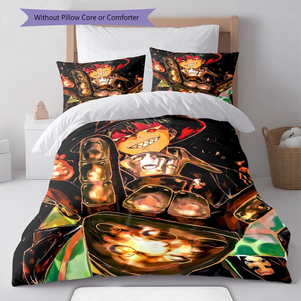 Fire Force  Pattern Bedding,Quilt Set Quilt Cover Pillowcase Home Birthday Gift (1 * Duvet Cover + 2 * Pillowcase, Without Core)