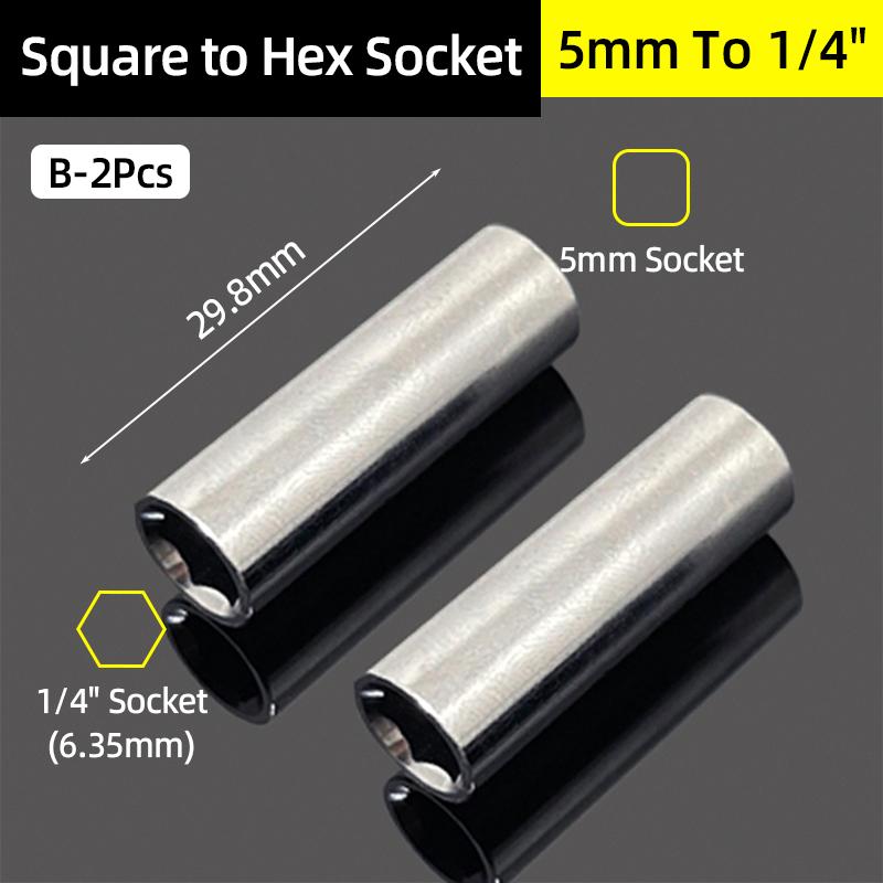 Socket Adapter Head 1/4 Inch Square Drive To 1/4 Hex Socket Adapter Converter Adapter Wrench Quick Change Hand Tool Accessorie