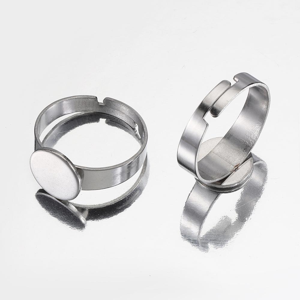 10pcs 8/10/12/14mm Stainless Steel Adjustable Ring Bezel Settings Blank Cabochons Base Tray  for DIY Jewelry Making  Supplies