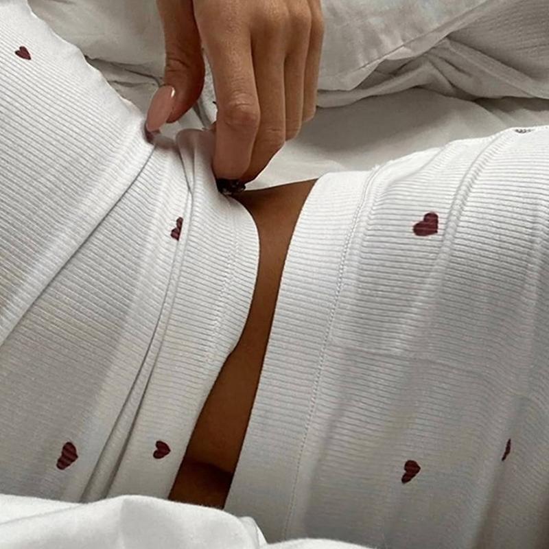 1 Set Pajamas Smooth Fit Sleeveless Machine Washable Heart Polka Dot Print Cute Round Neck Comfortable Nightgown Black/White