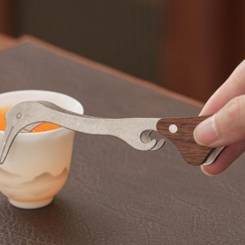 Stainless Steel Tea Tongs Clip Wood Handle Chinese Gongfu Tea Set Accessories Tool for Ceremony Home Brewing Filter Strainer