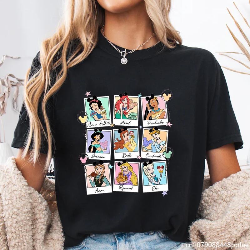 Women's New Fashion Disney Princess Harajuku Printed T-shirt Casual Cute Women's Cartoon T-shirt Tops