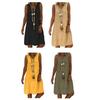 Summer Vacation Beach Dress Lady Sleeveless V Neck A Line Solid Color Knee Length Midi Pullover Vest Dress
