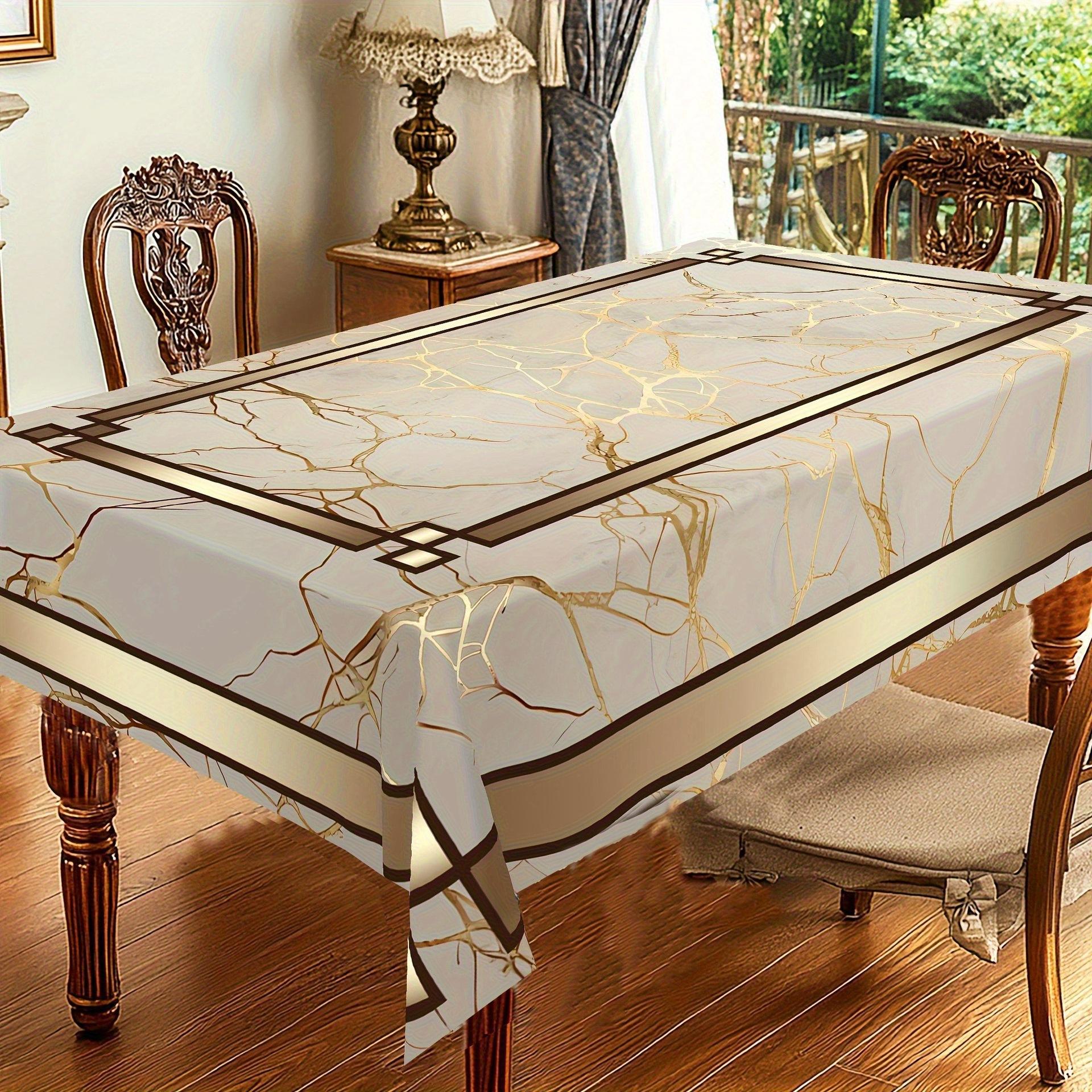2 stuks Nieuw Tafelkleed Beige Goudbruin Stof Marmerpatroon Tafelkleed Lichte Luxe Premium Gevoel Woondecoratie Slijtvast Duurzaam 140x200cm