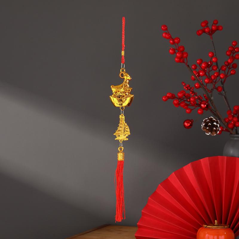 2027 Chinese New Year Goat Hanging Ornaments Gold Lucky Design Red Tassels Spring Festival Home Wall Decor