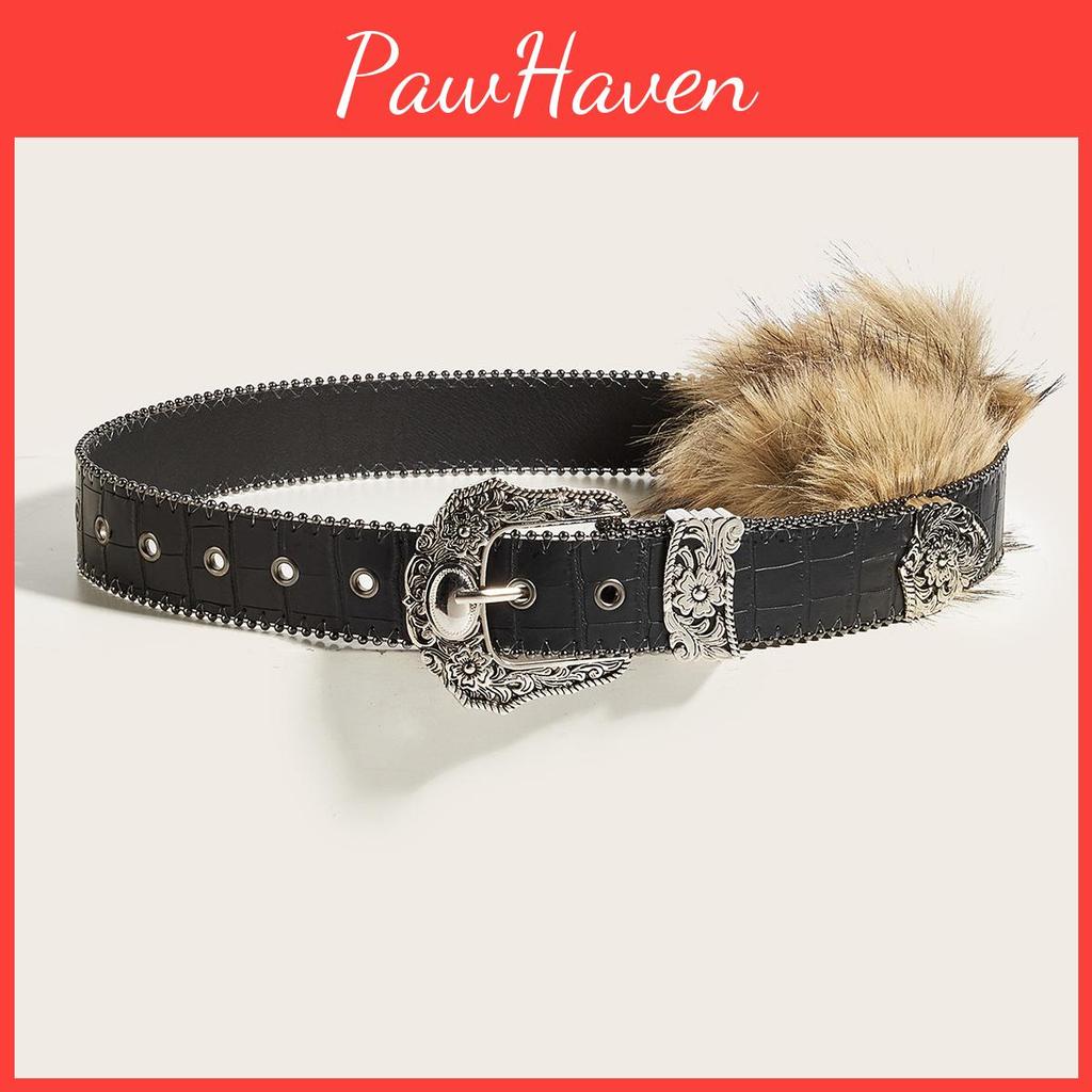 American Style Plush Waist Belt With Alloy Pin Buckle For Trendy Casuals