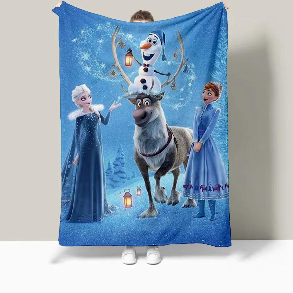 Frozen Elsa Cartoon Printed Blanket Oversized Bedding Sofa Soft Travel Warm Flannel Bedroom Blanket Children Girls Gift