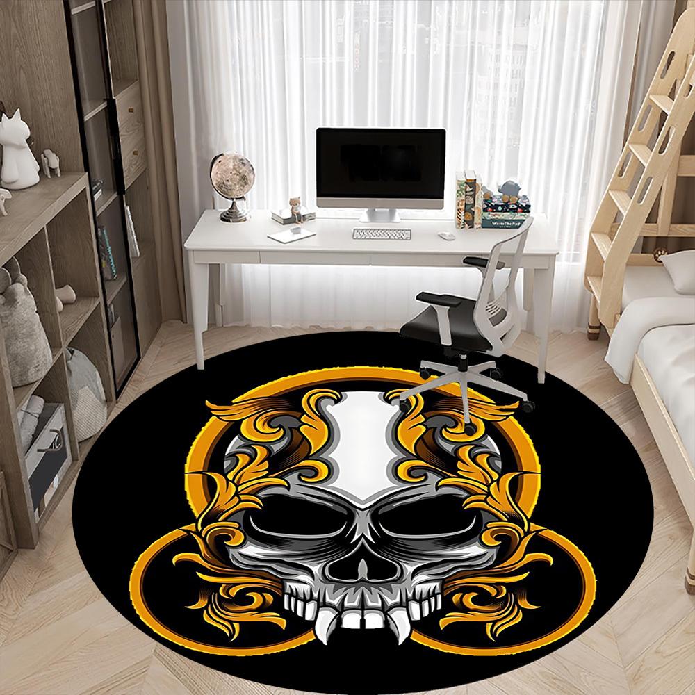 1pc Skull Ornament Office Round Area Rug, Under Office Chairs Bedroom Living Room Home Decor, Room Deco