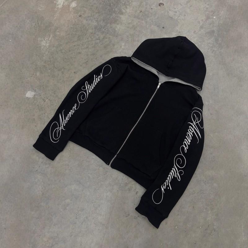 Unisex Oversized Hooded Zip-Up Sweatshirt Pants Set With Letter Print Streetwear