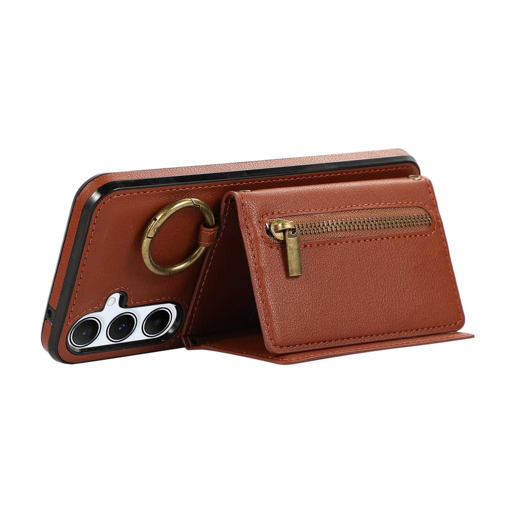For Samsung Galaxy A16 4G Leather Back Cover Zipper Wallet Kickstand Phone Case with Shoulder Strap