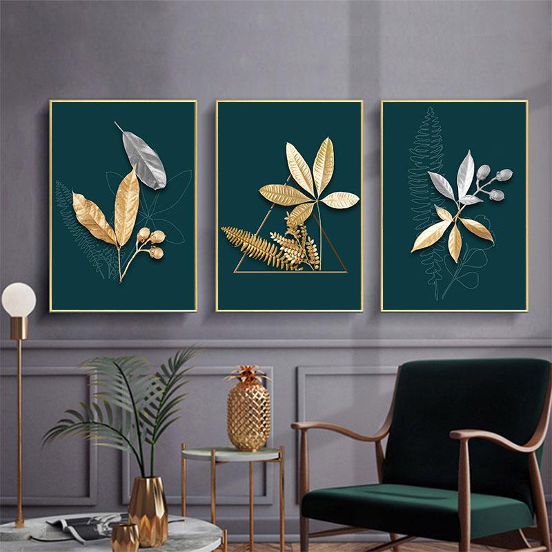 Luxury Golden Plant Leaf Canvas Poster Print Modern Home Abstract Wall Art Painting Living Room Decor Gift