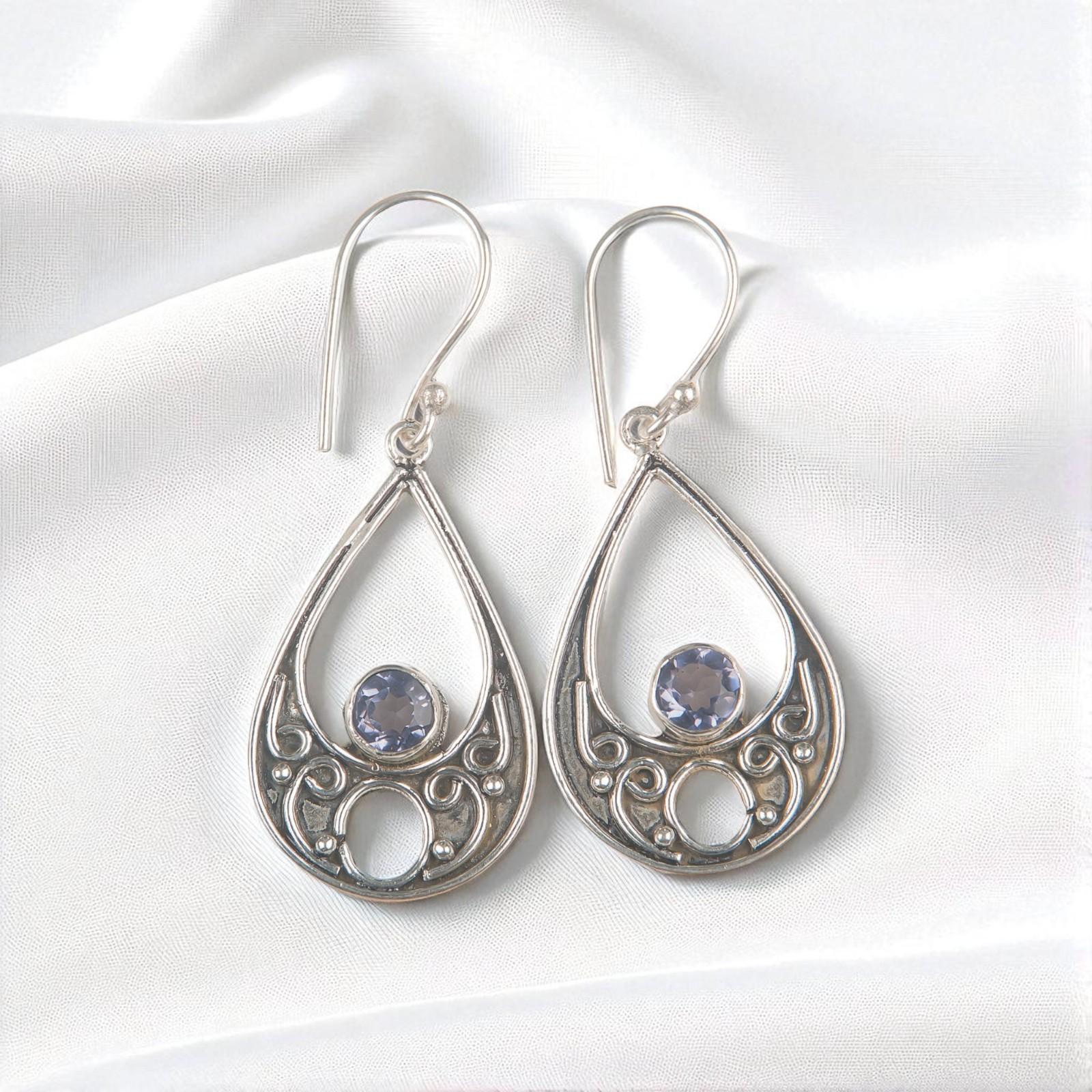 

Iolite Gemstone 925 Sterling Silver Handmade Jewelry Women Dangle Earrings 1.91 EE-90-2