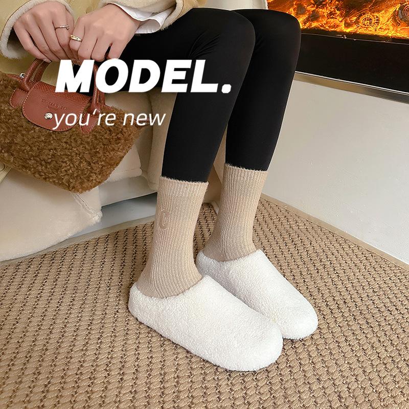 Grape Mother Autumn and Winter New Bag Head One Pedal Thermal Cotton Shoes Plush Half Slippers Women Wear Autumn and Winter