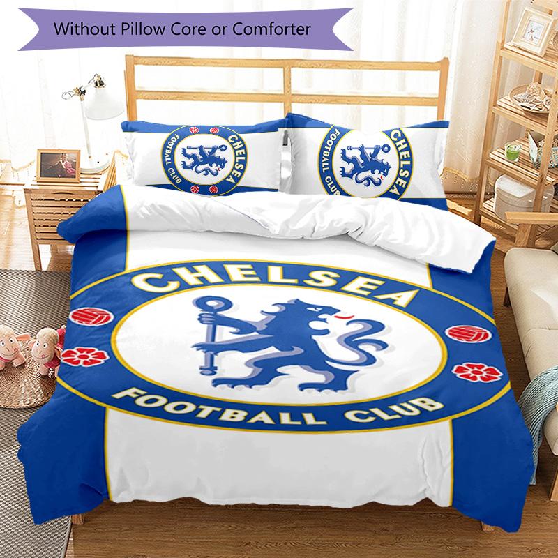 3pcs Chelsea FC Logo Pattern Bedding Set Duvet Cover Set Includes Duvet Cover &pillowcases,perfect All Season Bedroom Decoration&gift