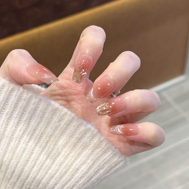 Ks Nail Art Wearable Nails Short Style 2026 New Model High-End Super Popular Cat Eye Handmade High-Quality Nude Color Stunning Nail Pieces